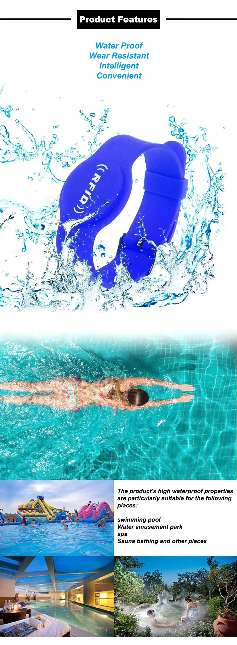 rfid wristband 13.56MHZ Black Silicone Adjustable size