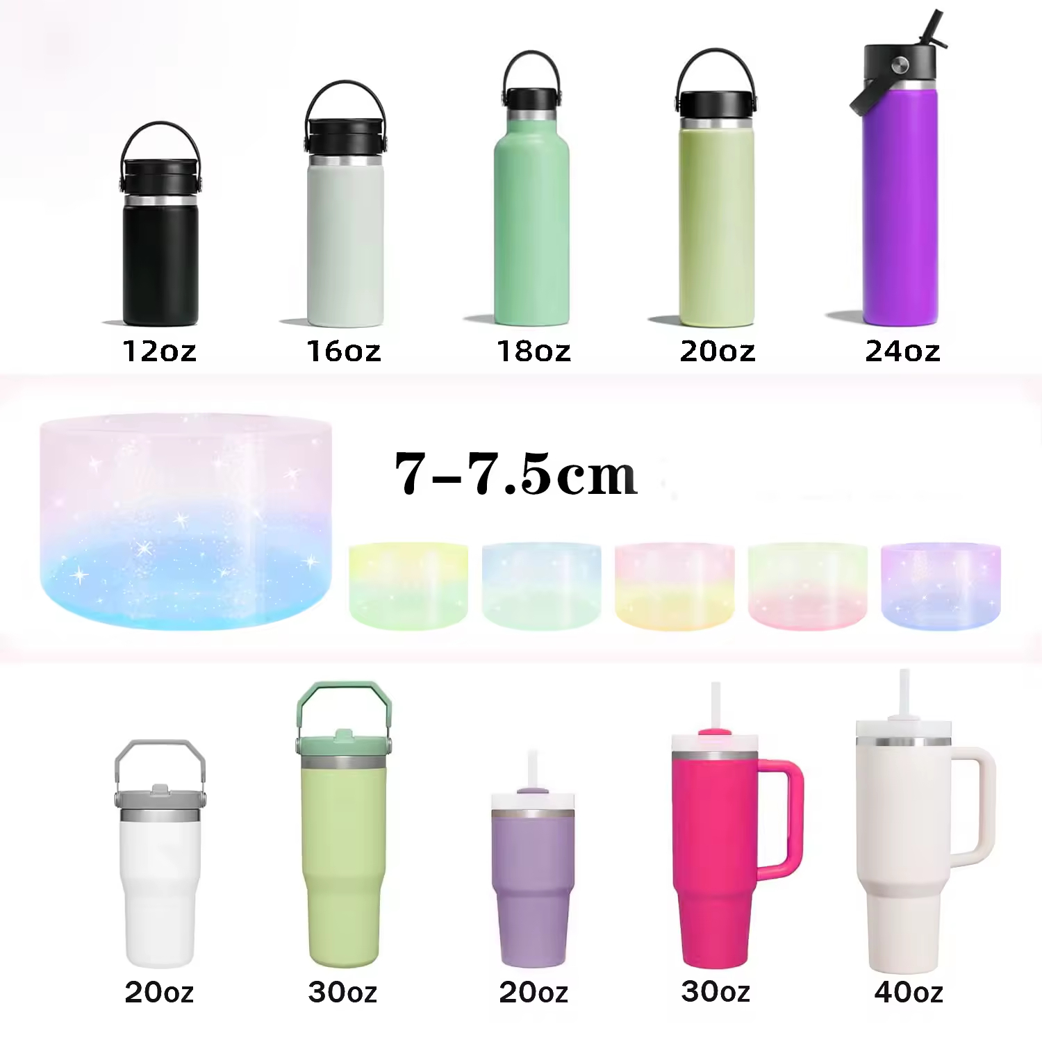 Jelly Gradient Glitter Silicone Cup Cover